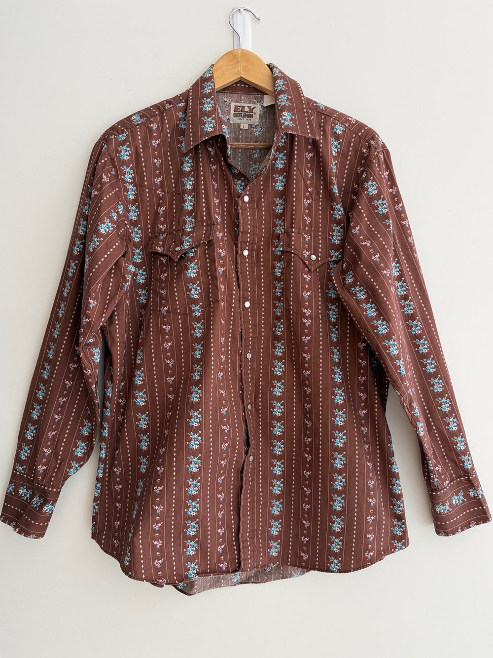 ELY CATTLEMAN Long Sleeve Pearl Snap Western Shirt Floral Stripe Stampede Rodeo